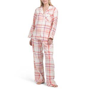 LATTE LOVE cream Cotton Flannel Plaid Pajama Set